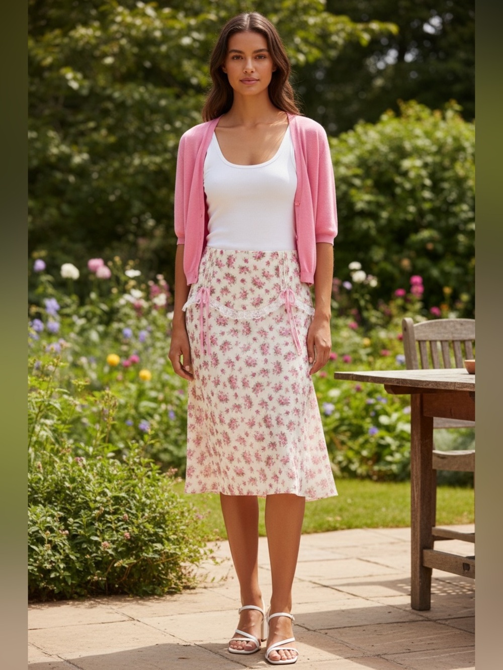 For Love & Lemons Etienne floral Midi Skirt $169 Retail Med & Lg